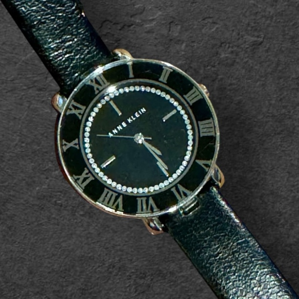 Anne Klein Black and Silver Watch with Roman Numerals